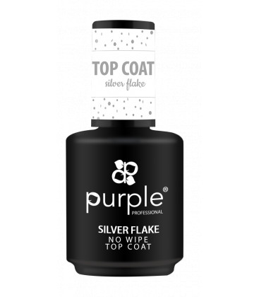 Top Coat cu Fulgi Argintii pentru Oja Semipermanenta Purple 15 ml