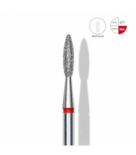 Capăt Freză Diamantată STALEKS EXPERT, Flacără Ascuțită, Roșu, 2,1 mm / 8 mm, pentru Manichiură și Pedichiură