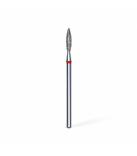 Capăt Freză Diamantată STALEKS EXPERT, Flacără Ascuțită, Roșu, 2,1 mm / 8 mm, pentru Manichiură și Pedichiură