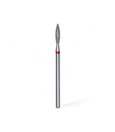 Capăt Freză Diamantată STALEKS EXPERT, Flacără Ascuțită, Roșu, 2,1 mm / 8 mm, pentru Manichiură și Pedichiură