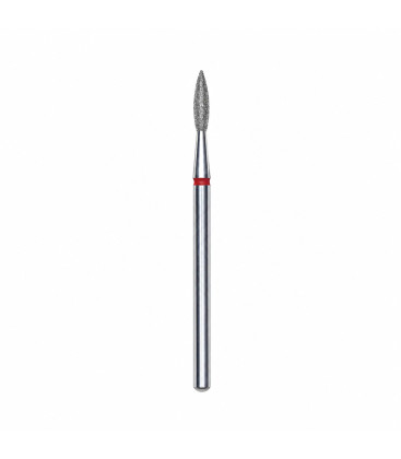 Capăt Freză Diamantată STALEKS EXPERT, Flacără Ascuțită, Roșu, 2,1 mm / 8 mm, pentru Manichiură și Pedichiură